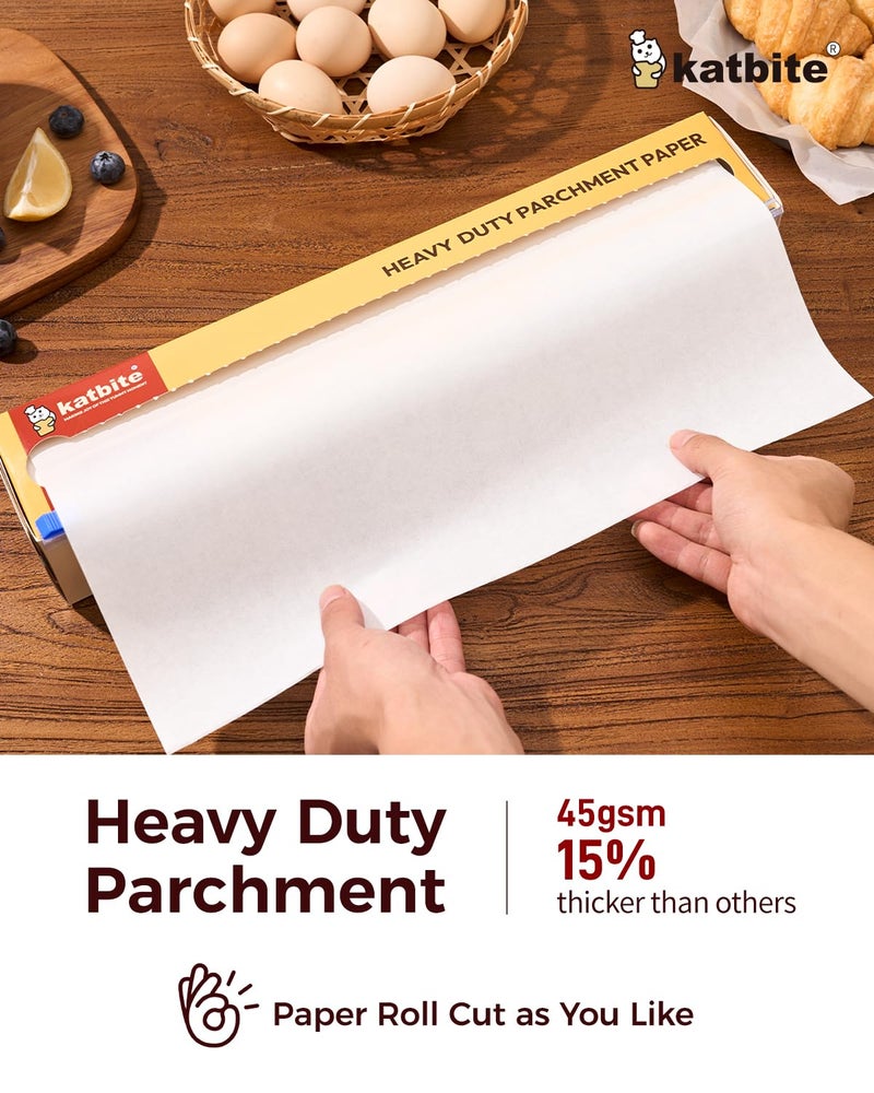 katbite لفافة ورق البرشمان كاتبايت للخبز، عبوة 2 من 15 بوصة × 210 قدم، ورق طهي ثقيل للخبز، الكعك، غير لاصق للفرن، المقلاة الهوائية، البخار، مكبس الحرارة مع 2 قطعة من قاطع الانزلاق - Image 3